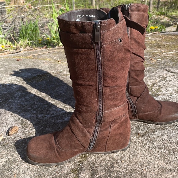 Top Moda Lined Womens 12” Tall Brown Boots Size 5 Faux Suede Fashion - Picture 6 of 12